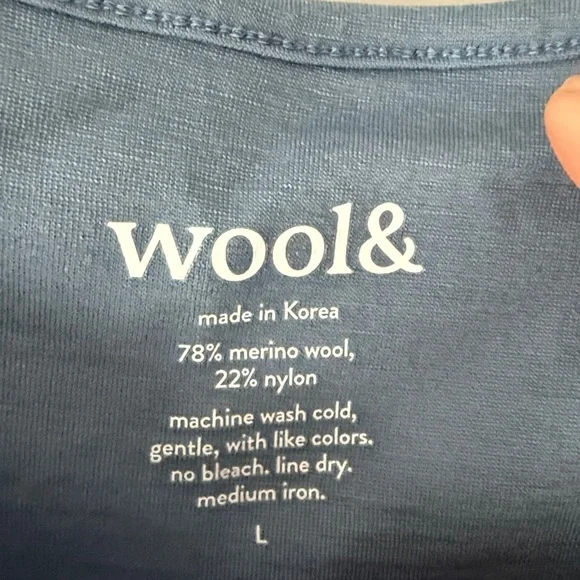 Wool& WoolAnd Rowena Merino Wool Swing Dress Long Sleeve Blue Women's Size L B02 - Picture 2 of 3